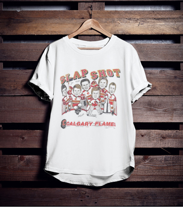 Calgary Flames NHL Hockey Team Slap Shot Caricature Vintage T-Shirt