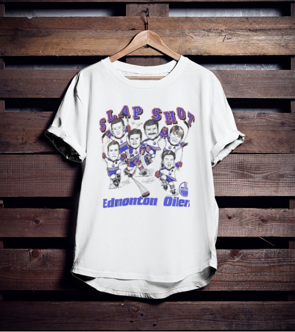 Edmonton Oilers Slap Shot NHL Hockey Team Caricature Vintage T-Shirt