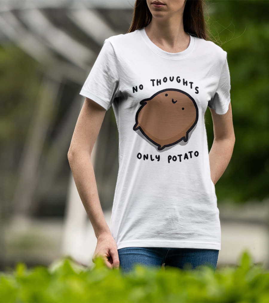 No Thoughts Only Potato Cute Cartoon Potato Character T-Shirt