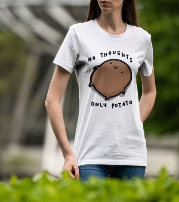 No Thoughts Only Potato Cute Cartoon Potato Character T-Shirt