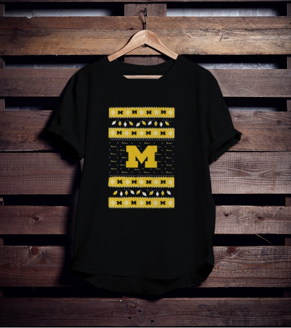 Michigan Wolverines Ugly Christmas Sweater Lights T-Shirt