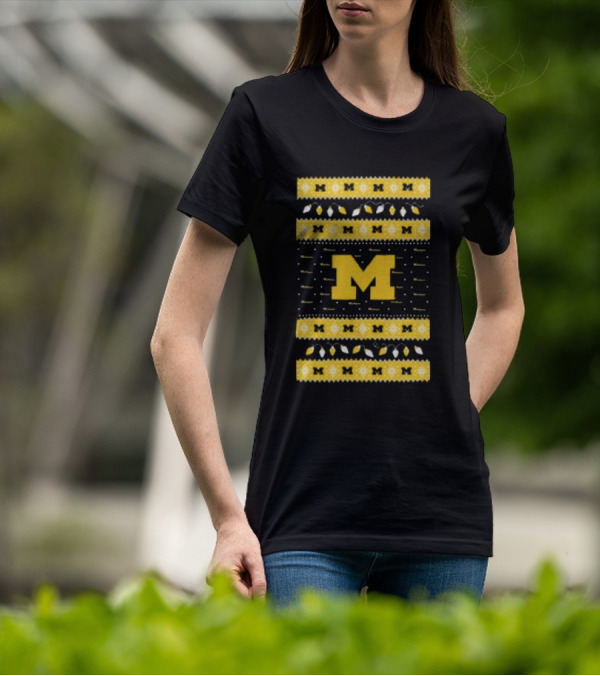 Michigan Wolverines Ugly Christmas Sweater Lights T-Shirt
