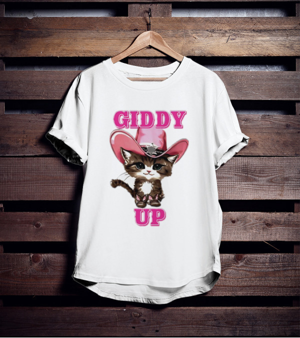 Giddy Up Cowboy Cat Pink Hat Kitten T-Shirt