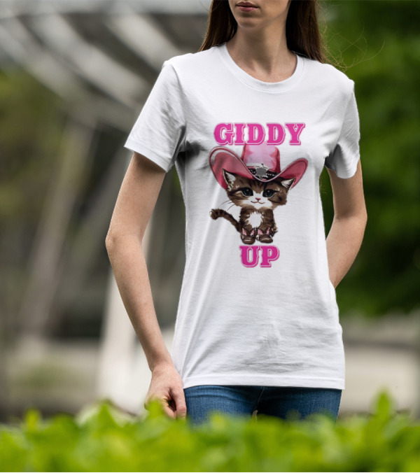 Giddy Up Cowboy Cat Pink Hat Kitten T-Shirt