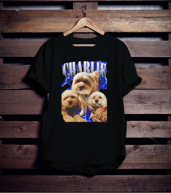 Charlie Three Dogs Blue Lightning Background T-Shirt