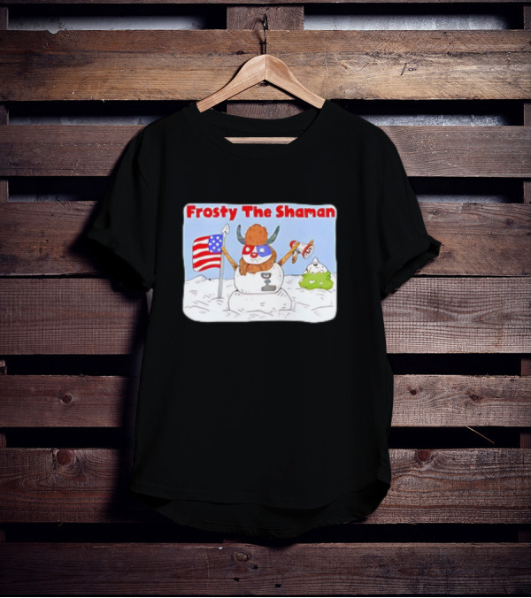 Frosty The Shaman USA Flag Viking Helmet Snowman T-Shirt