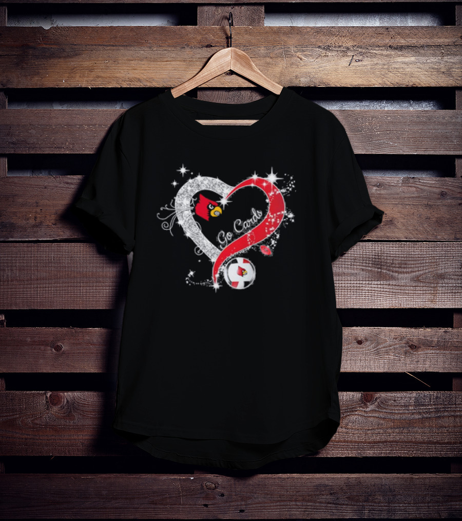 Louisville Cardinals Volleyball Heart Diamond Go Cards Sparkling Logo Soccer Ball T-Shirt