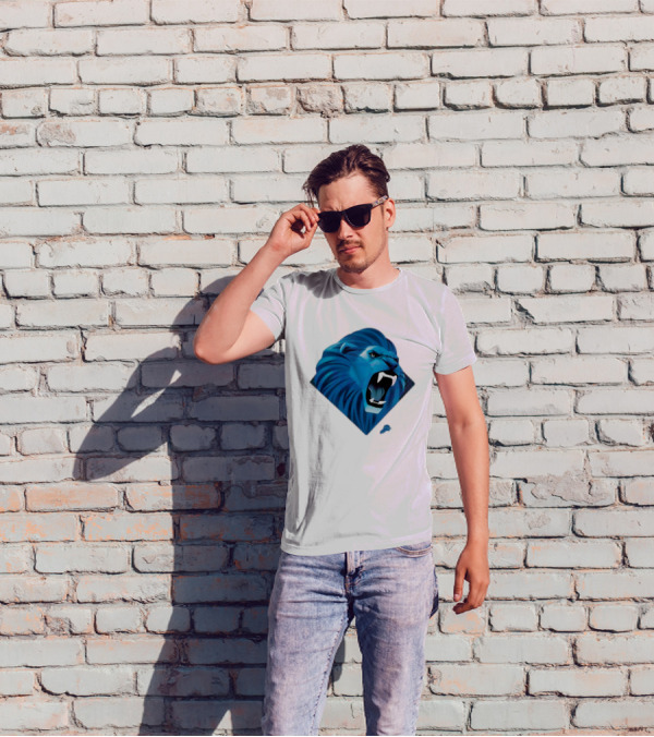Detroit Lions Roaring Blue Lion Head Emblem T-Shirt