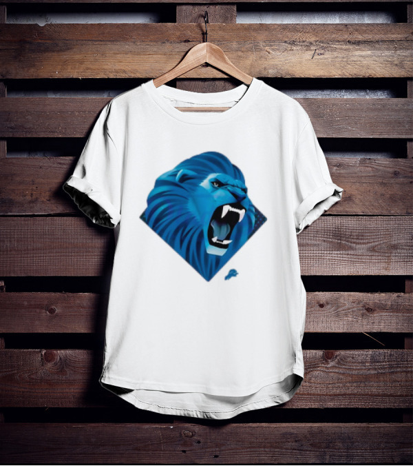 Detroit Lions Roaring Blue Lion Head Emblem T-Shirt