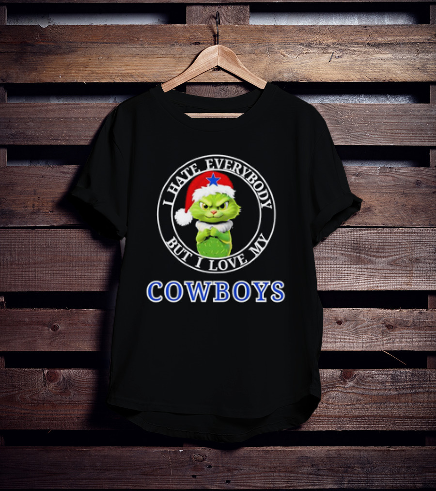 I Hate Everybody But I Love My Cowboys Grinchy Cat Christmas Santa Hat T-Shirt
