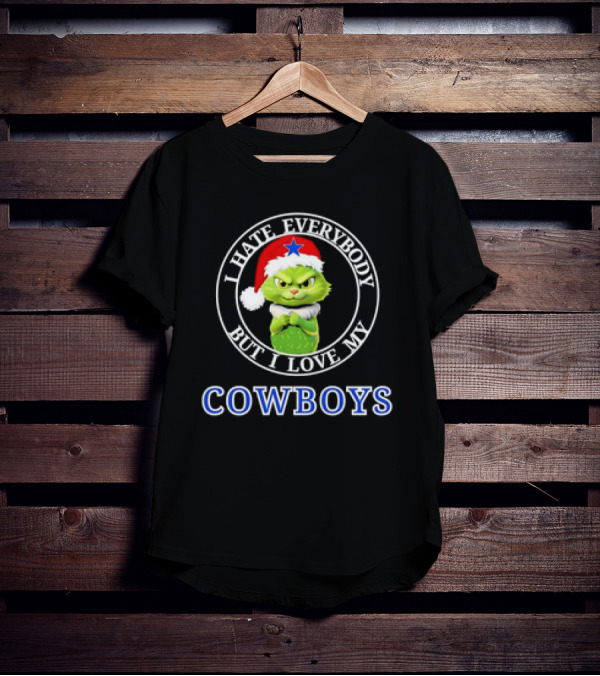 I Hate Everybody But I Love My Cowboys Grinchy Cat Christmas Santa Hat T-Shirt