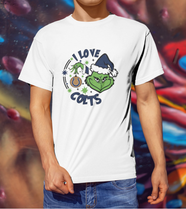 Indianapolis Colts I Love Colts Christmas Grinch Santa Hat T-Shirt
