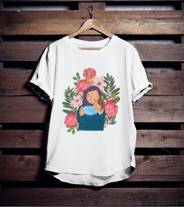 Mom And New Baby Boy Mother's Day Paint Floral Embrace T-Shirt