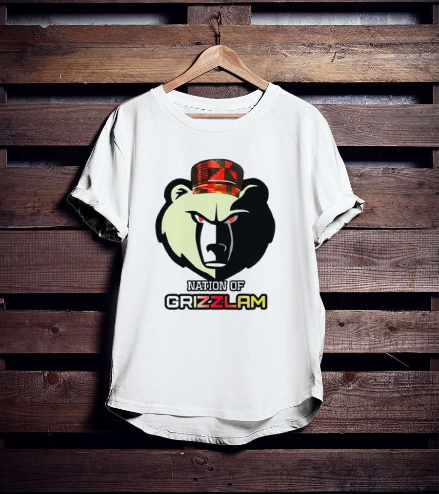Nation Of Grizzlam Bear Logo With Camo Hat T-Shirt