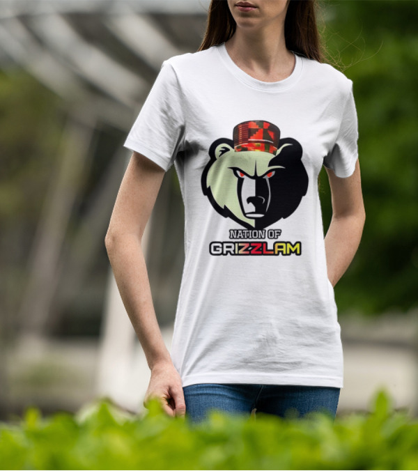 Nation Of Grizzlam Bear Logo With Camo Hat T-Shirt