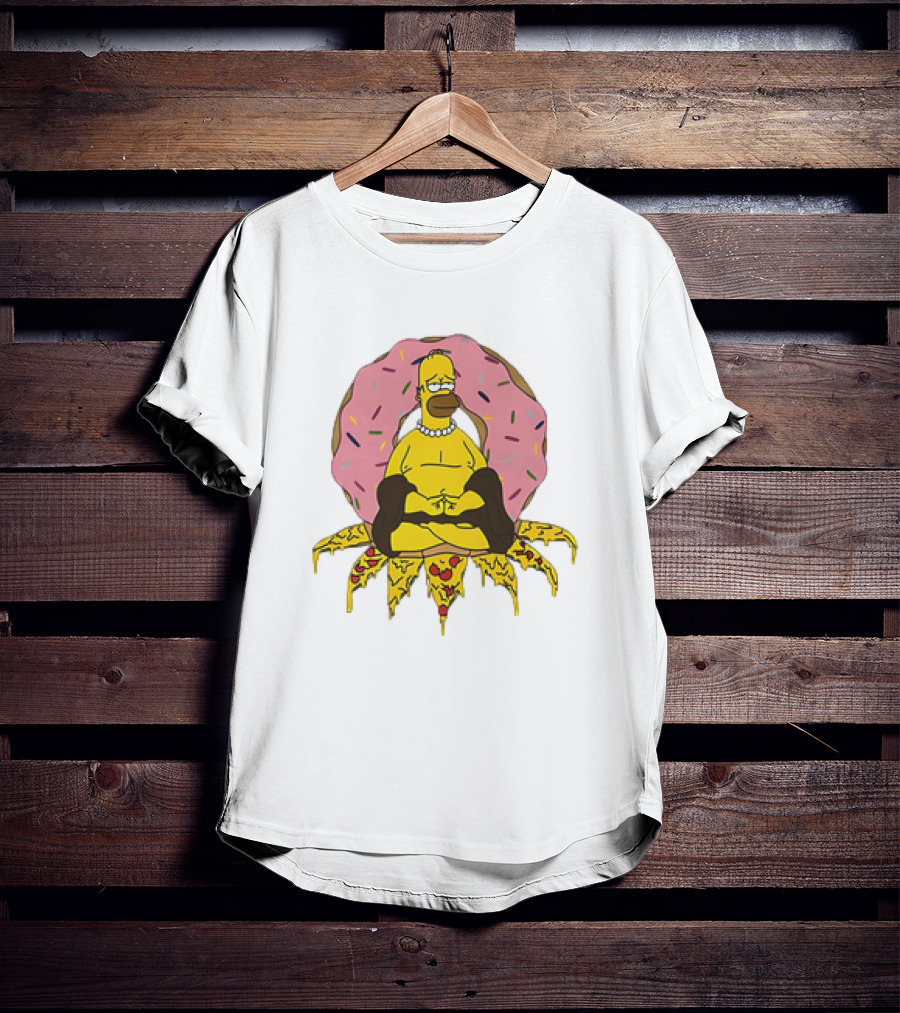 Homer Simpson Buddha Namaste With Donut And Pizza Lotus From The Simpsons T-Shirt