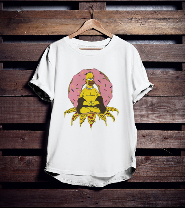 Homer Simpson Buddha Namaste With Donut And Pizza Lotus From The Simpsons T-Shirt