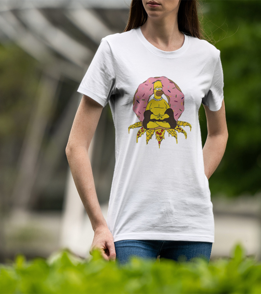 Homer Simpson Buddha Namaste With Donut And Pizza Lotus From The Simpsons T-Shirt
