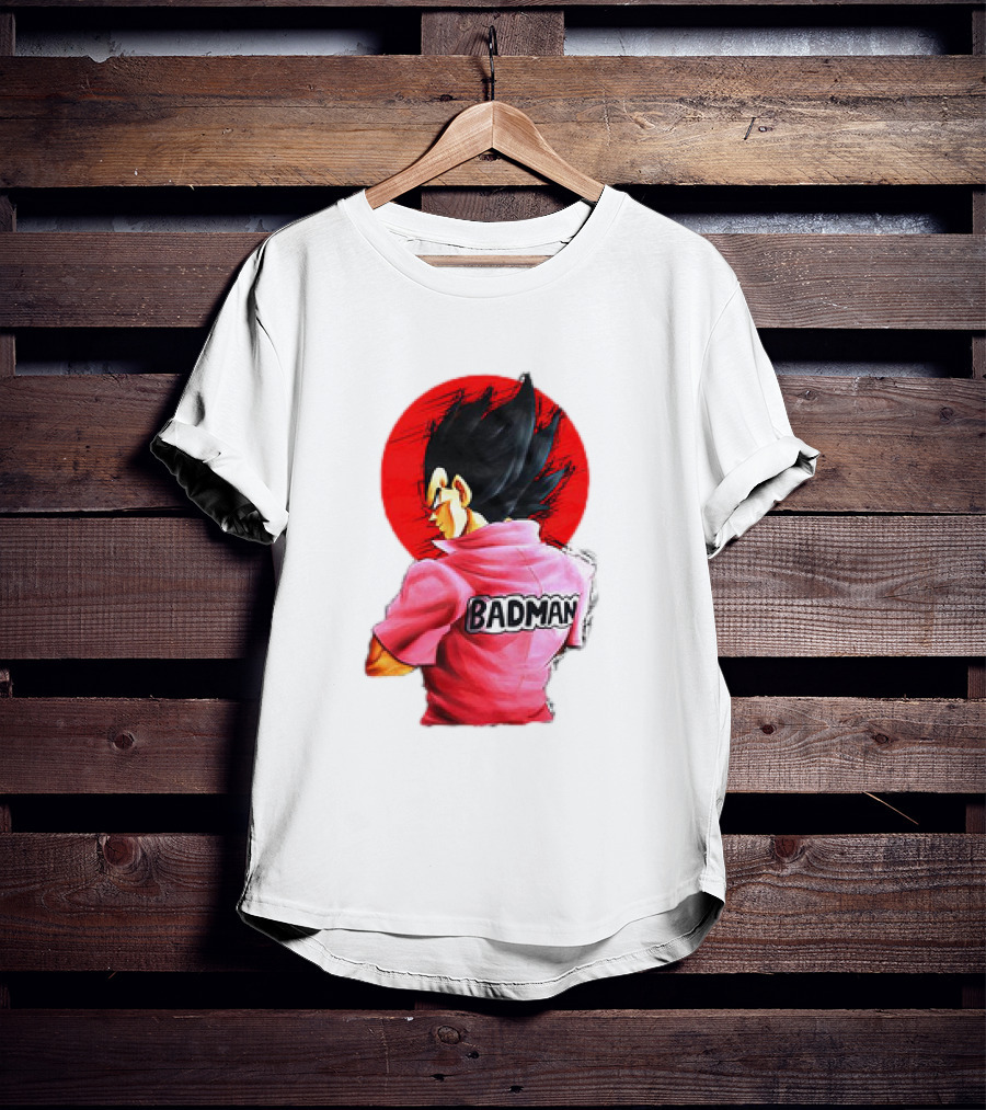 Vegeta Badman Pink Shirt Dragon Ball Style Red Circle Background T-Shirt