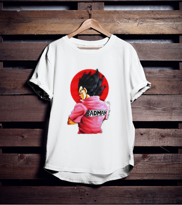 Vegeta Badman Pink Shirt Dragon Ball Style Red Circle Background T-Shirt