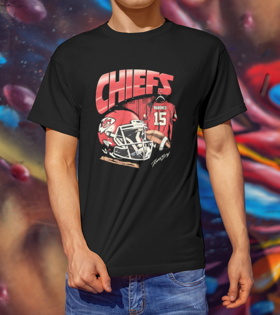 Kansas City Chiefs Patrick Mahomes 15 NFL Helmet Jersey Chiefs T-Shirt