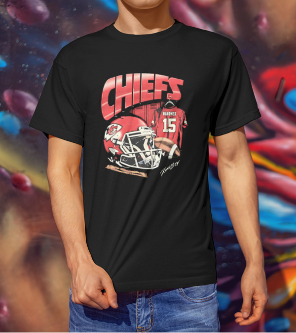 Kansas City Chiefs Patrick Mahomes 15 NFL Helmet Jersey Chiefs T-Shirt