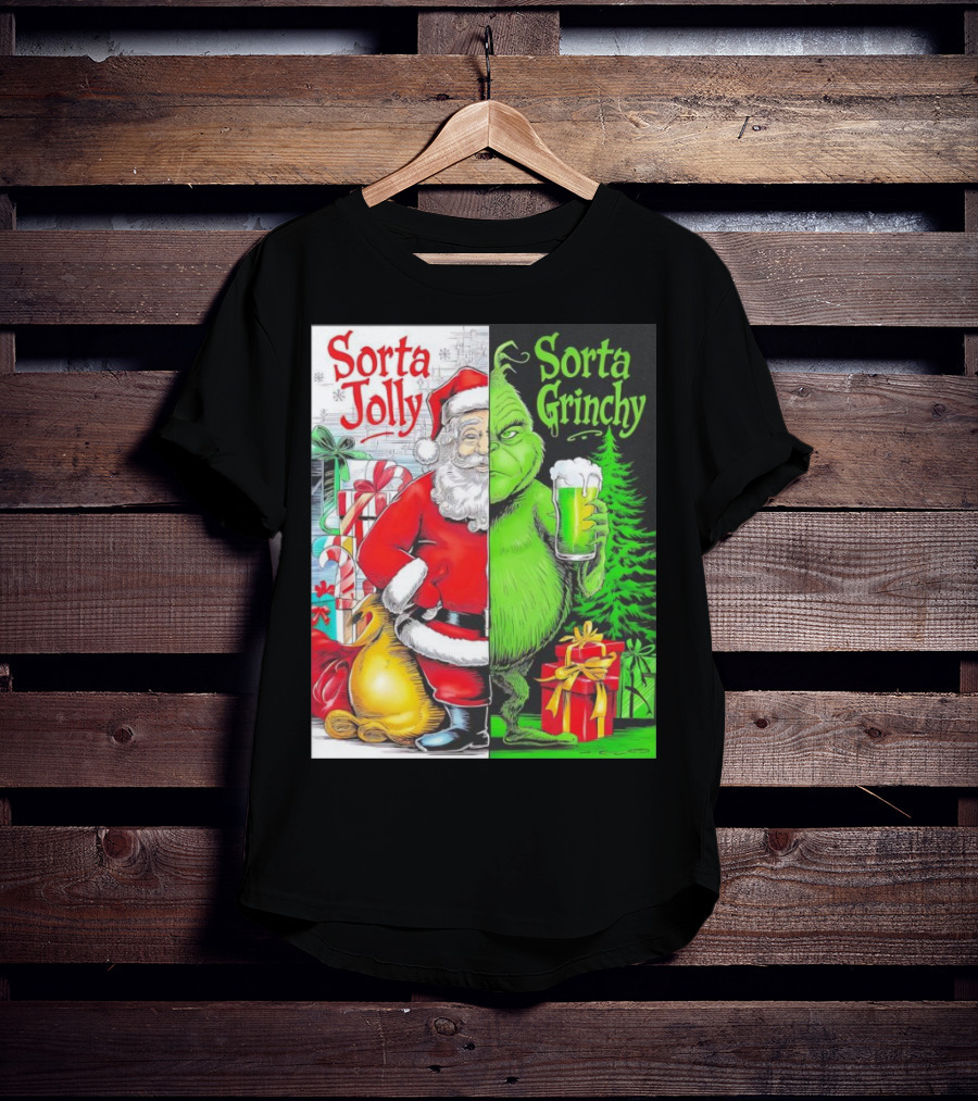 Sorta Jolly Sorta Grinchy Santa Claus Grinch Christmas Gifts T-Shirt