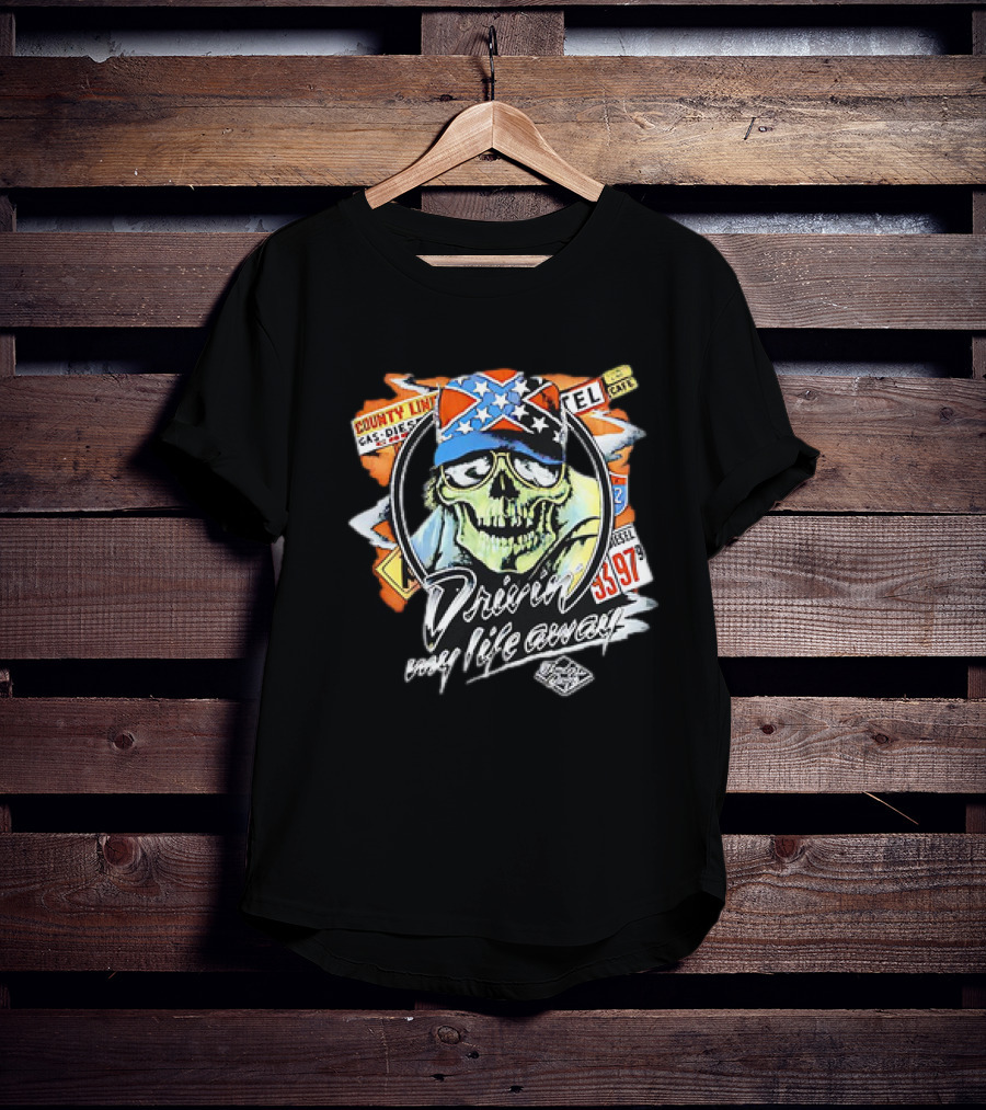 Driven My Life Away Thelma And Louise Skull With Route 66 County Line Symbols T-Shirt