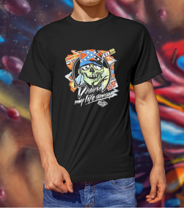 Driven My Life Away Thelma And Louise Skull With Route 66 County Line Symbols T-Shirt