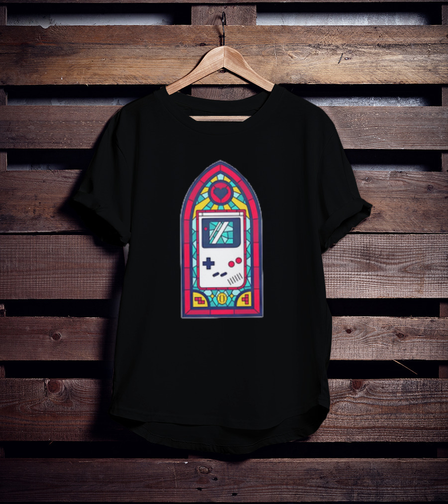 8-Bit Handheld Game Console Stained Glass Window Art With Heart T-Shirt