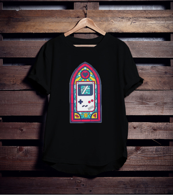 8-Bit Handheld Game Console Stained Glass Window Art With Heart T-Shirt