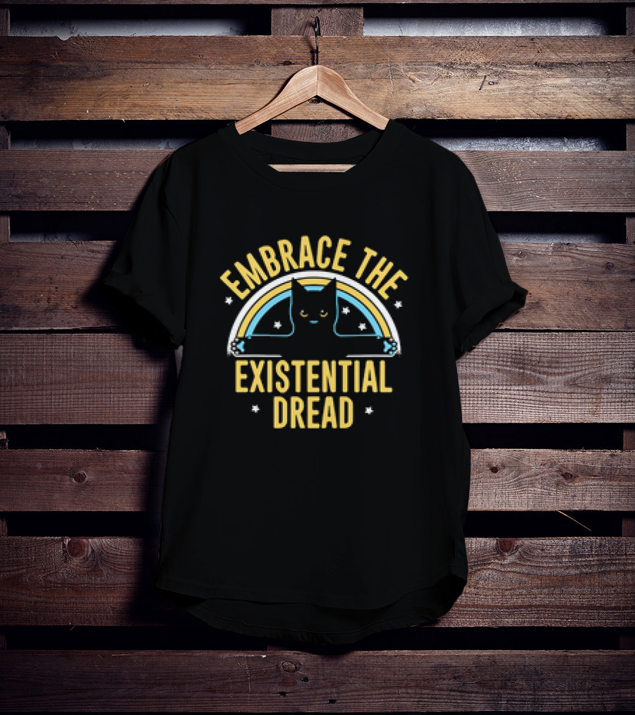 Embrace The Existential Dread Cat With Rainbow T-Shirt