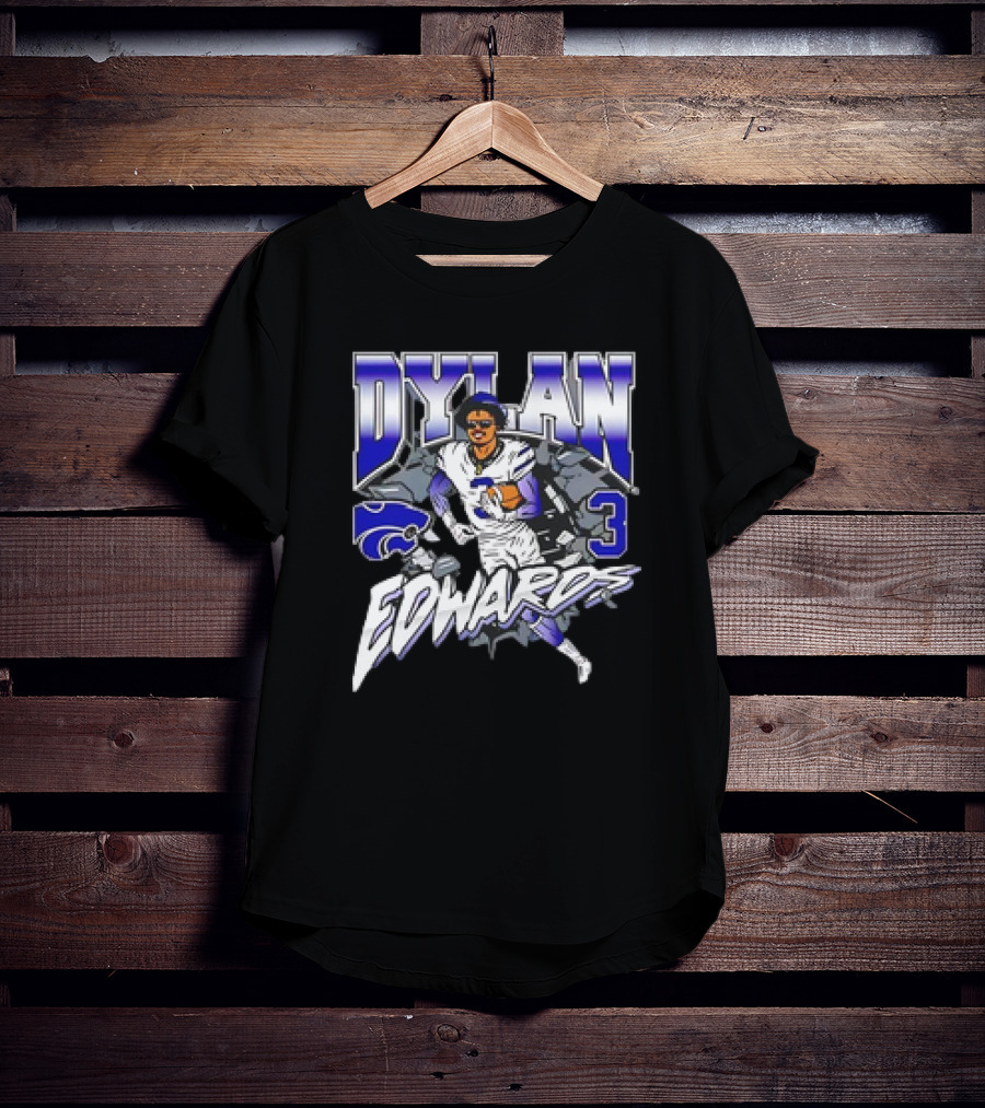 Dylan Edwards K-State Football Caricature Wildcats Number 3 T-Shirt