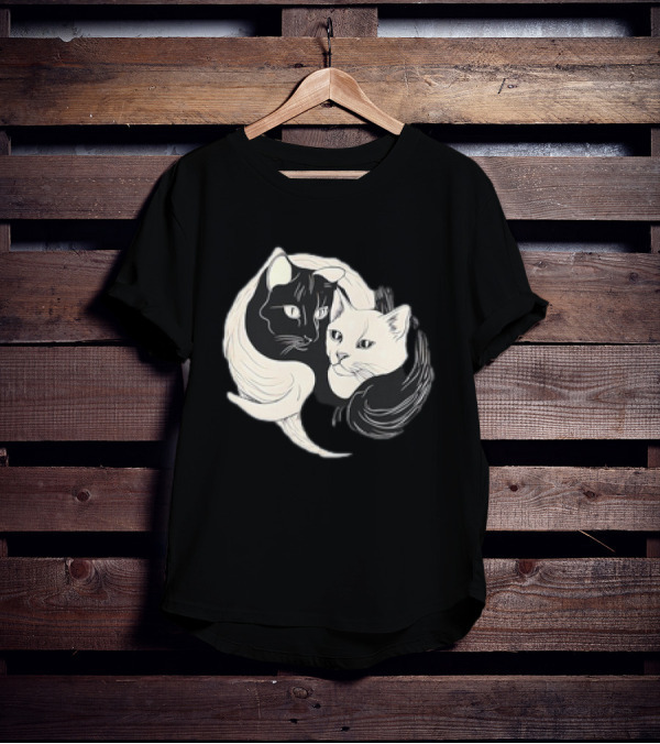 Yin Yang Cats Black And White Circle Harmony T-Shirt