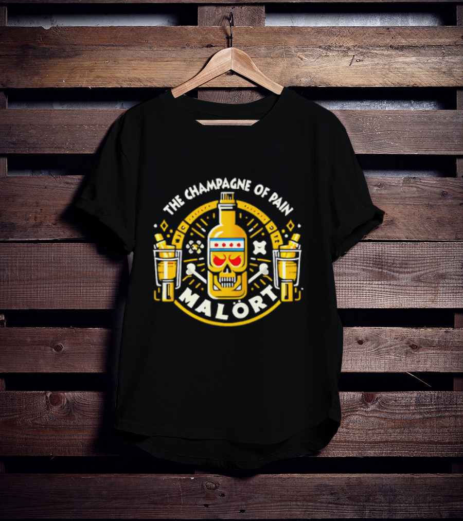 The Champagne Of Pain Malort Skull Chicago Flag Crossbones T-Shirt