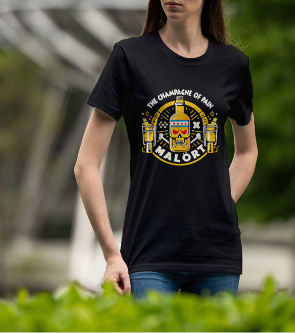 The Champagne Of Pain Malort Skull Chicago Flag Crossbones T-Shirt