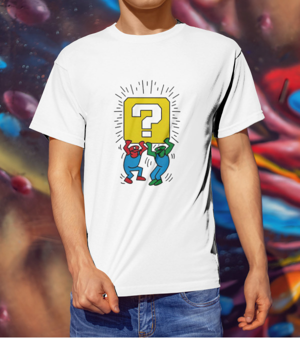 Mario And Luigi Lifting Block Keith Haring Style Pop Art Brothers T-Shirt