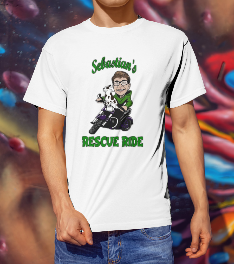 Sebastian's Rescue Ride Sebastian Rogers Motorcycle Puppy Adventure T-Shirt