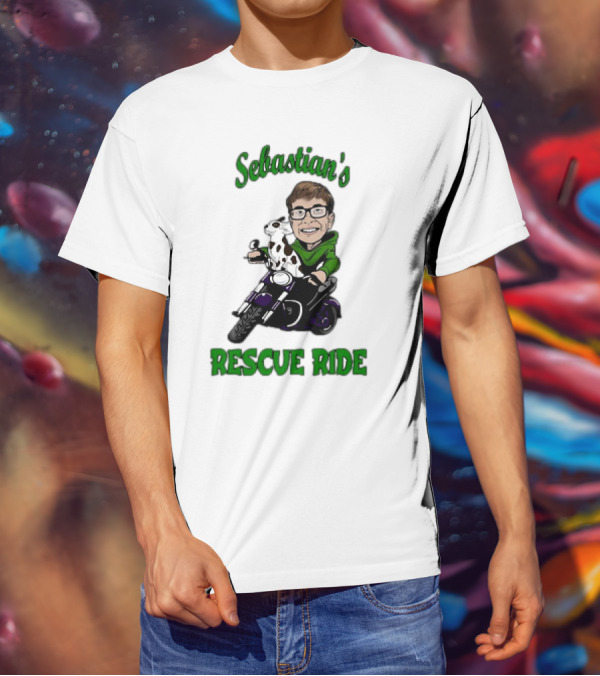 Sebastian's Rescue Ride Sebastian Rogers Motorcycle Puppy Adventure T-Shirt