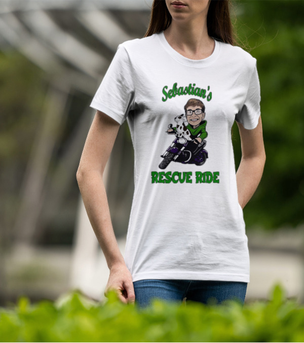Sebastian's Rescue Ride Sebastian Rogers Motorcycle Puppy Adventure T-Shirt