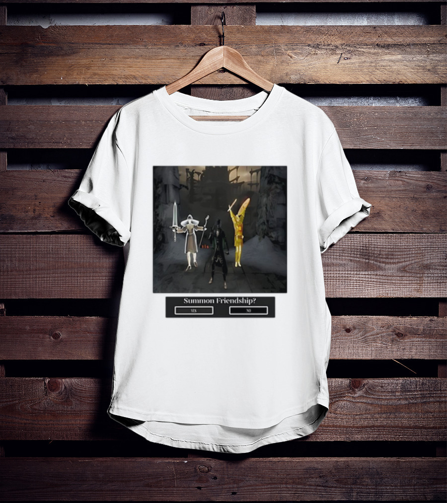 Summon Friendship? Yes No Characters With Swords And Wings T-Shirt