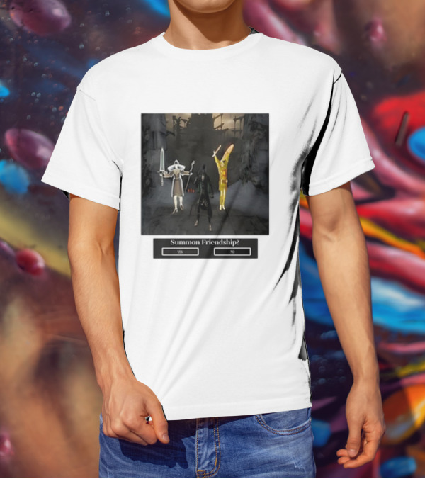Summon Friendship? Yes No Characters With Swords And Wings T-Shirt