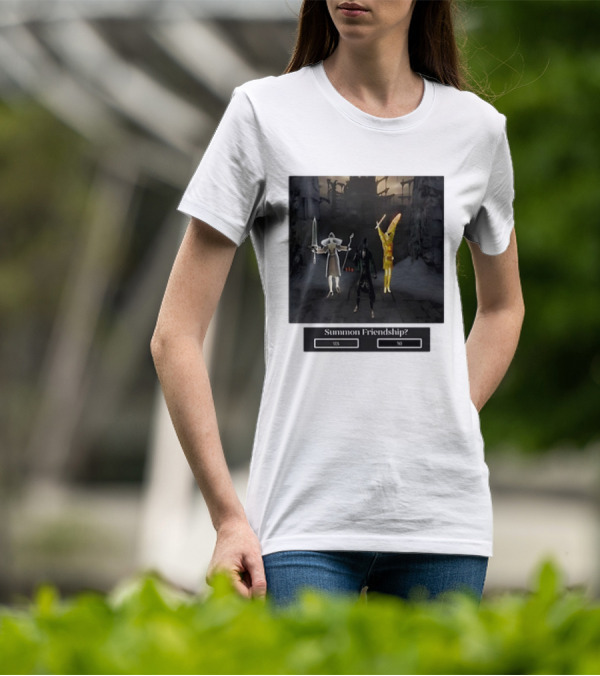 Summon Friendship? Yes No Characters With Swords And Wings T-Shirt