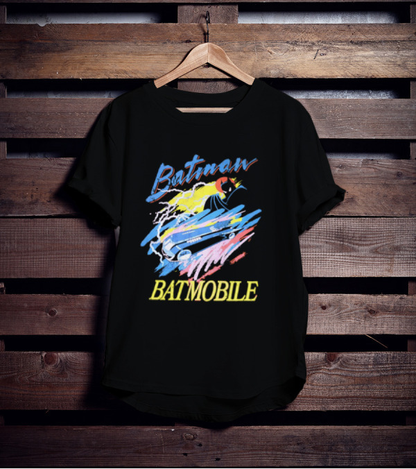 Batman Batmobile Vintage Retro Style Artwork Lightning Burst T-Shirt