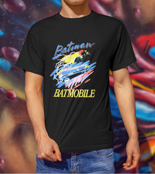 Batman Batmobile Vintage Retro Style Artwork Lightning Burst T-Shirt