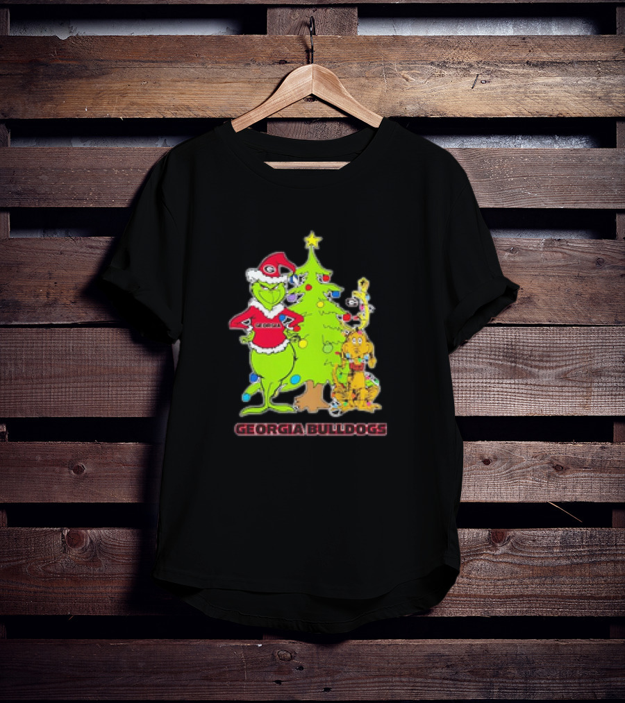 Georgia Bulldogs Grinch Christmas Tree Football T-Shirt