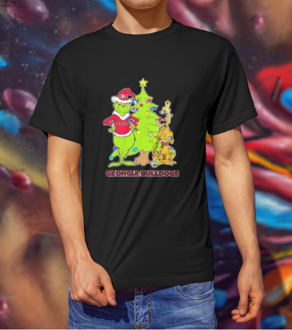 Georgia Bulldogs Grinch Christmas Tree Football T-Shirt