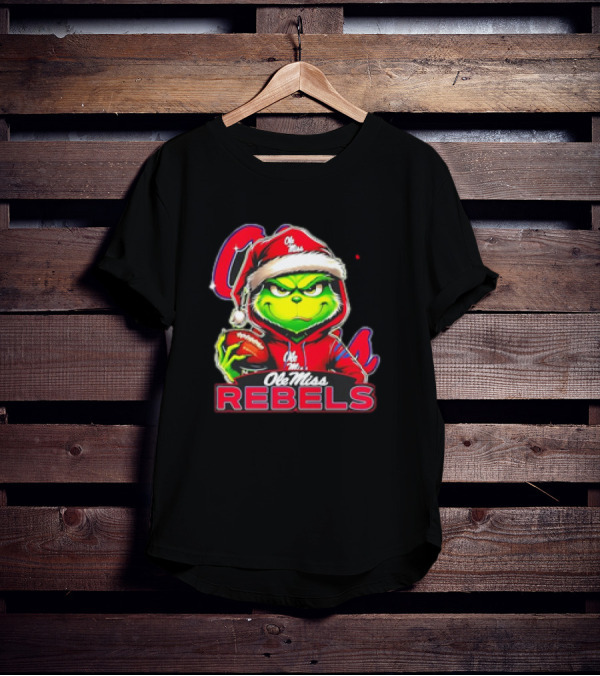Grinch Ole Miss Rebels Christmas Football Santa T-Shirt