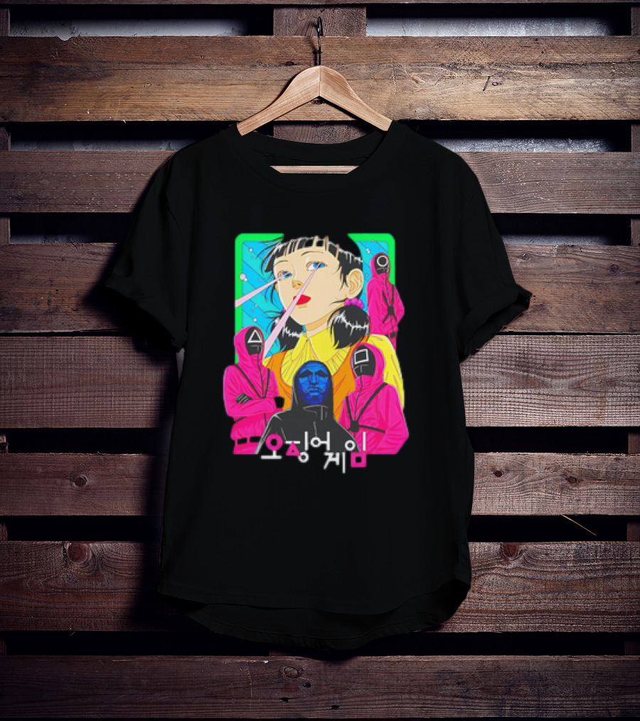 Squid Game 오징어 게임 Pink Soldier Characters And Doll T-Shirt