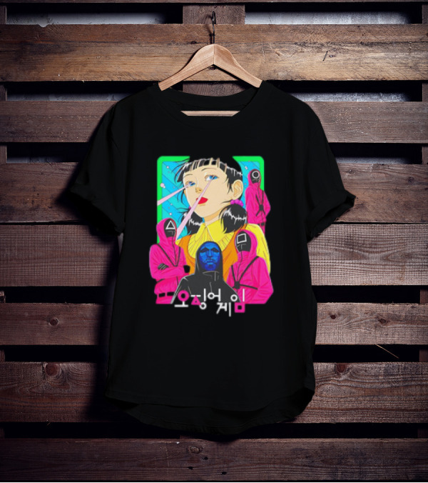 Squid Game 오징어 게임 Pink Soldier Characters And Doll T-Shirt